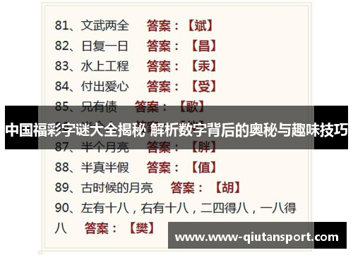 中国福彩字谜大全揭秘 解析数字背后的奥秘与趣味技巧